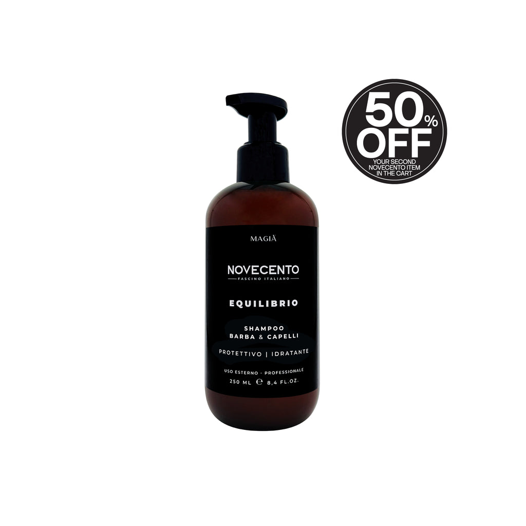 NOVECENTO | Equilibrio: Cleansing Shampoo for Beard and Hair Care - 250 Ml.