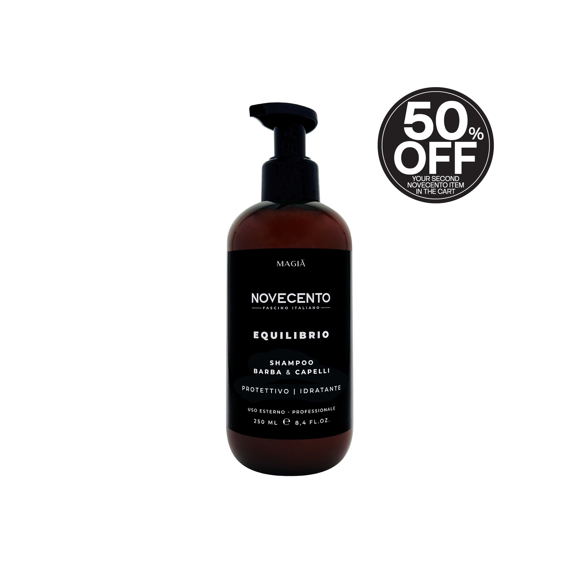 NOVECENTO | Equilibrio: Cleansing Shampoo for Beard and Hair Care - 250 Ml.