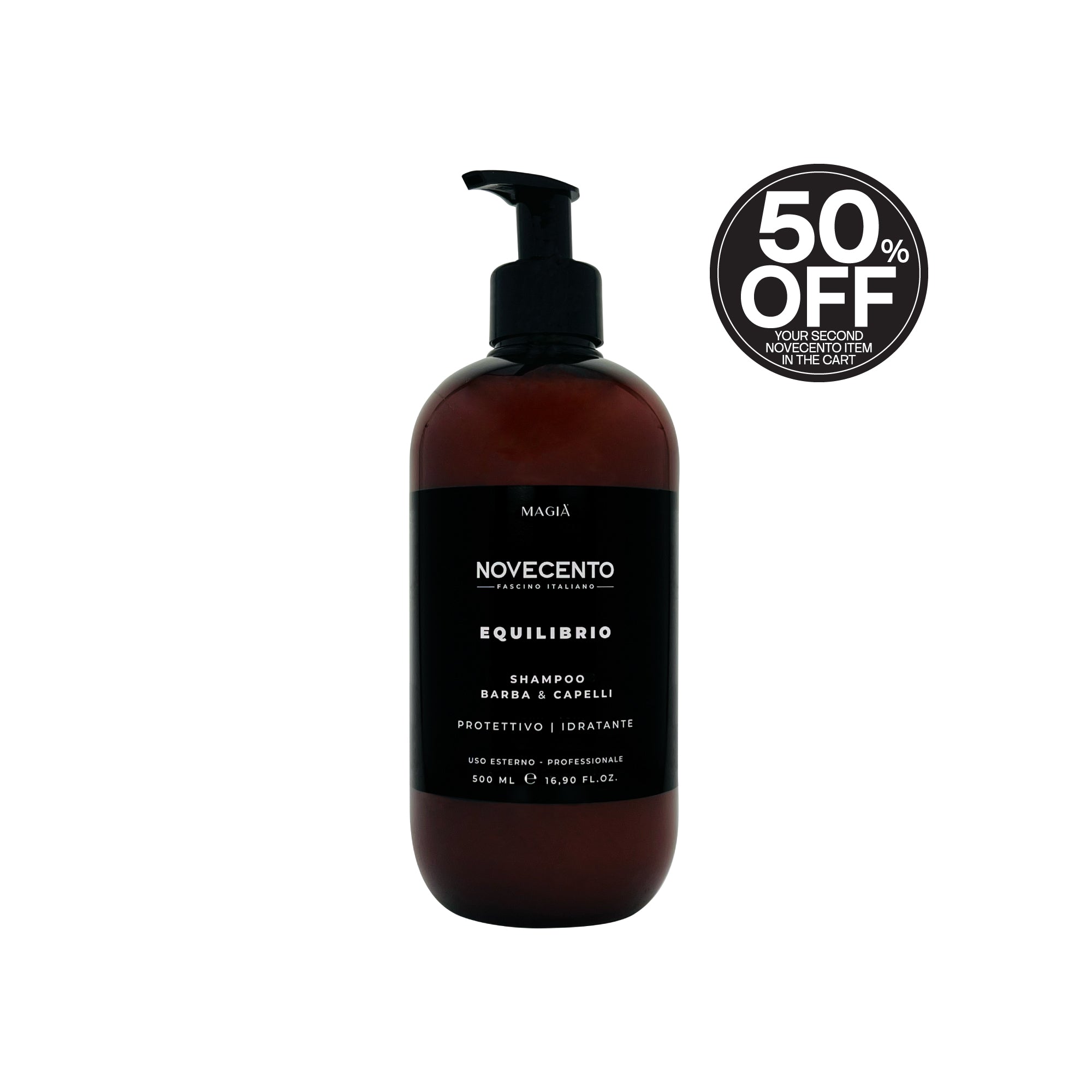 NOVECENTO | Equilibrio: Cleansing Shampoo for Beard and Hair Care - 500 Ml.