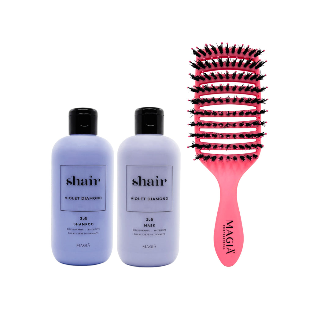 SHAIR | Kit Diamante Viola: Shampoo + Maschera & DISTRICANTE | Spazzola Bubble IN OMAGGIO