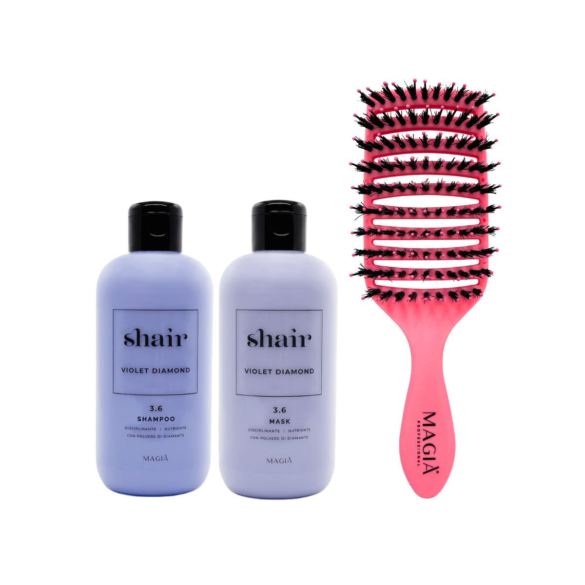 SHAIR | Kit Diamante Viola: Shampoo + Maschera & DISTRICANTE | Spazzola Bubble IN OMAGGIO